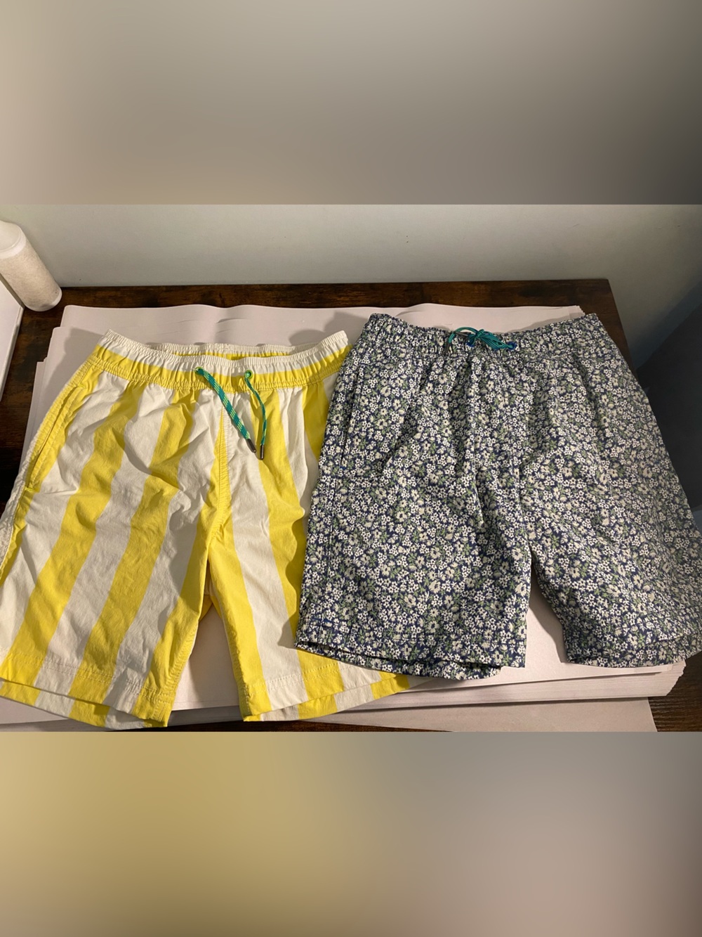 Crewcuts Yellow & Navy Striped and Floral Swim Trunks Lot of 2